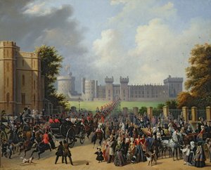 La llegada de Luis Felipe (1773-1850) al Castillo de Windsor, 8 de octubre de 1844, 1845 de Edouard Pingret